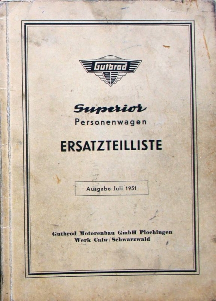 Gutbrod Superior Personalcars 1951 Spare Part Catalogue (3324)
